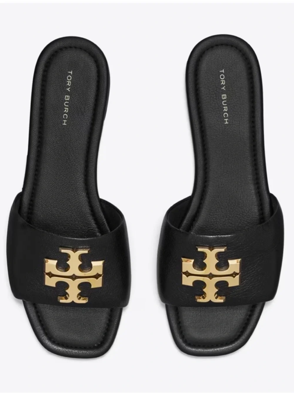 Tory Burch Everly Black Leather heeled Sandals with Gold Logo - Picture 7 of 8